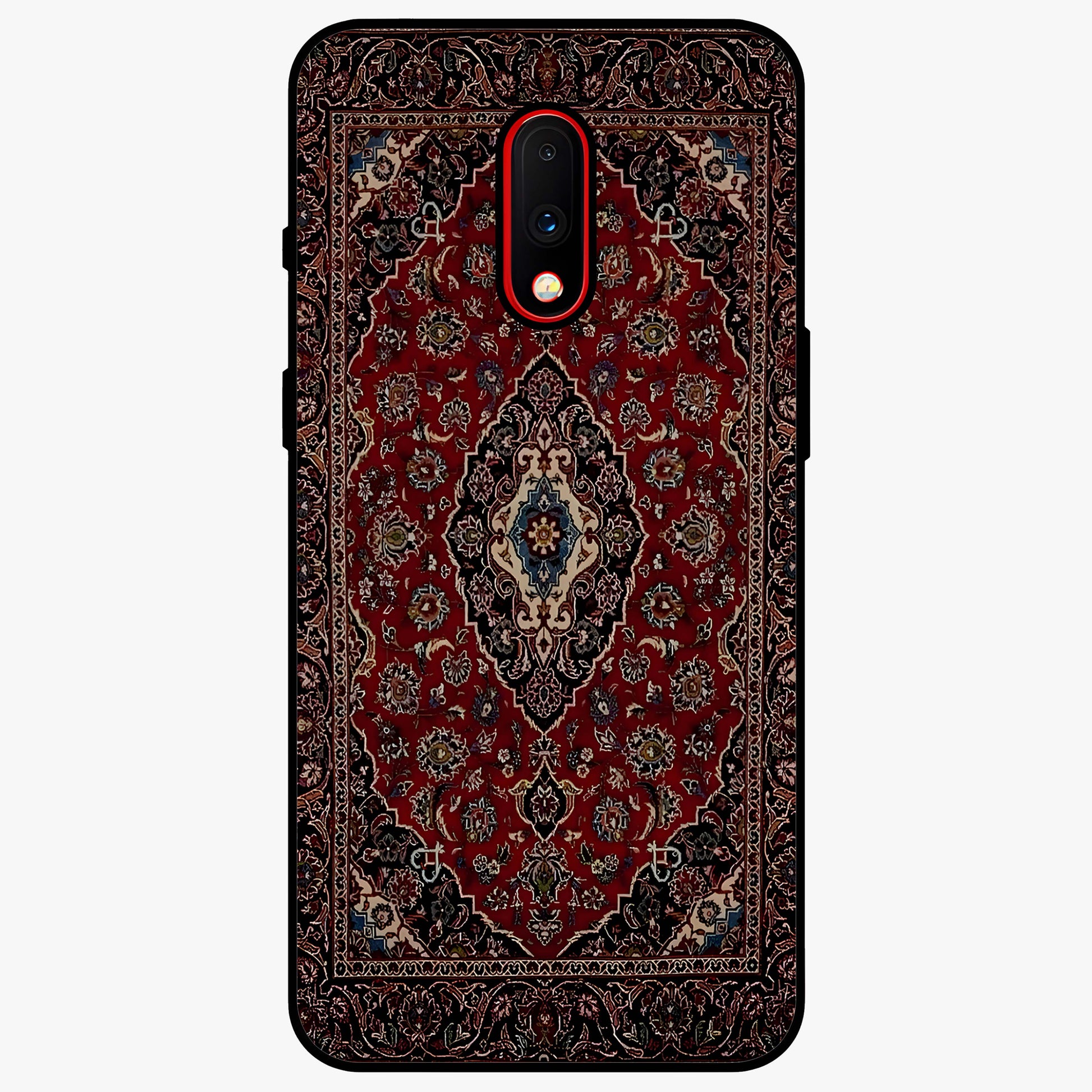 Heritage Carpet Royale Glass Case showing flat back view with ornate Persian carpet inspired pattern and glossy glass finish.