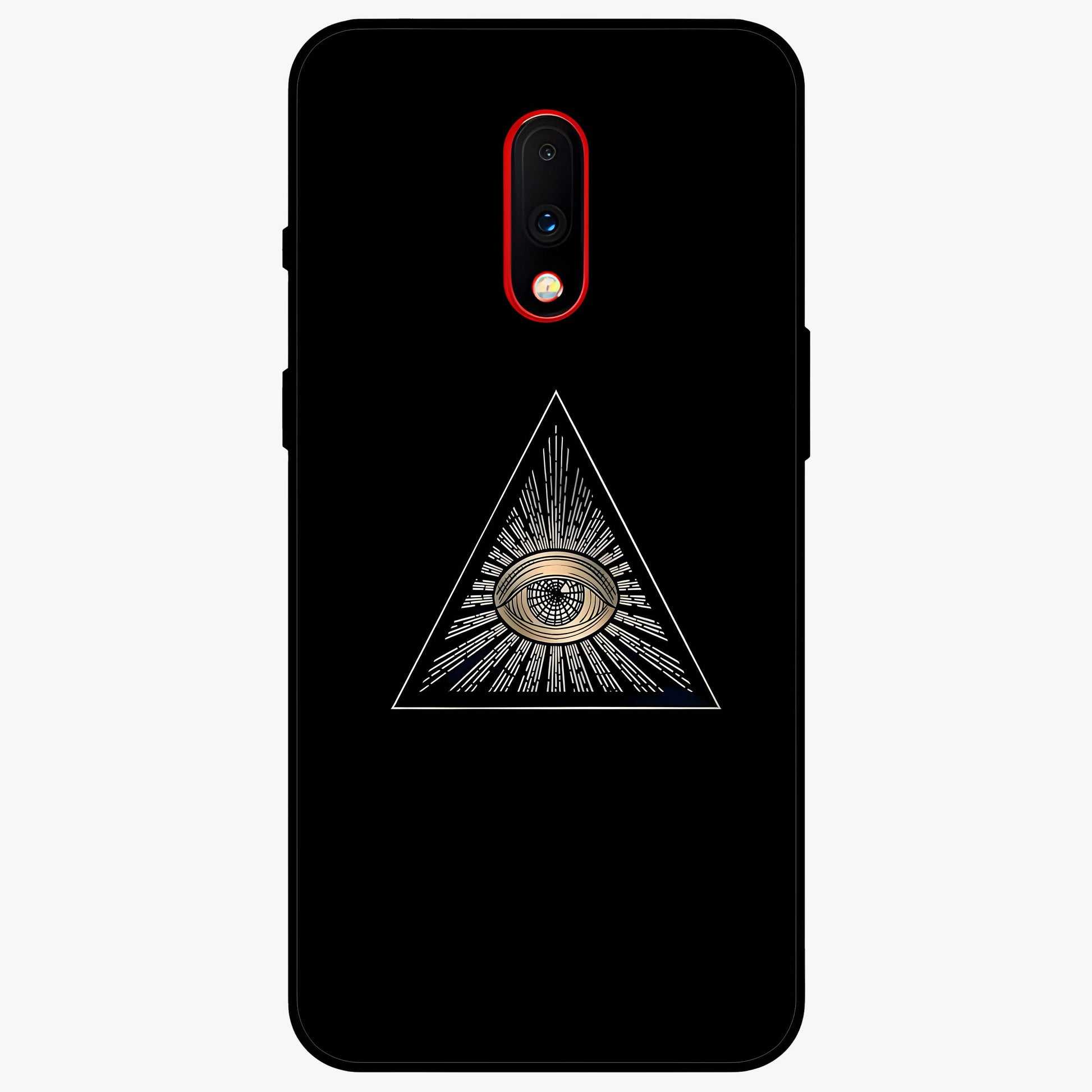 Illuminati Evil Glass Case showing flat back view with mysterious illuminati symbol artwork and glossy glass finish.