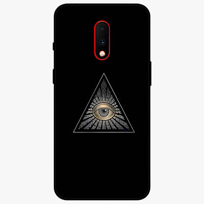 Illuminati Evil Glass Case showing flat back view with mysterious illuminati symbol artwork and glossy glass finish.