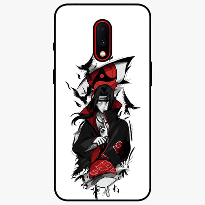 Itachi Sharingan Glass Case showing flat back view with powerful anime eye artwork and glossy glass finish.