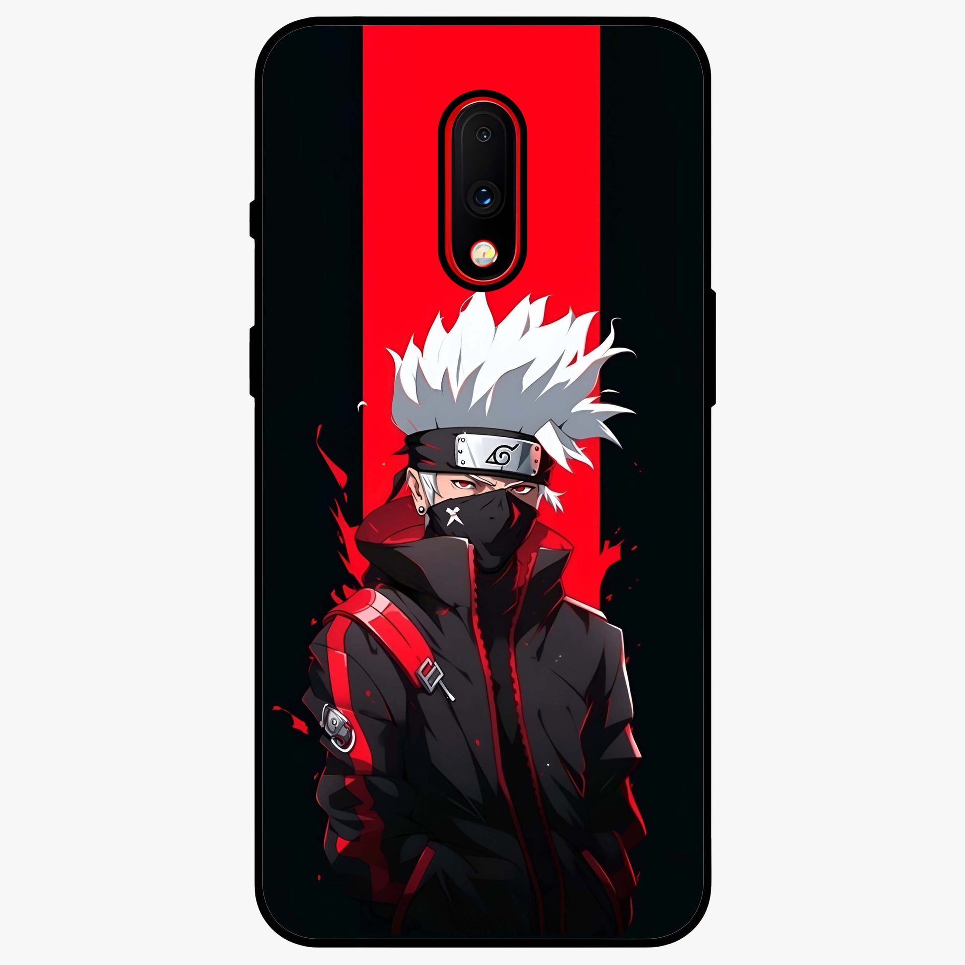 Kakashi Scarlet Shadow Glass Case showing flat back view with powerful anime ninja artwork and glossy glass finish.