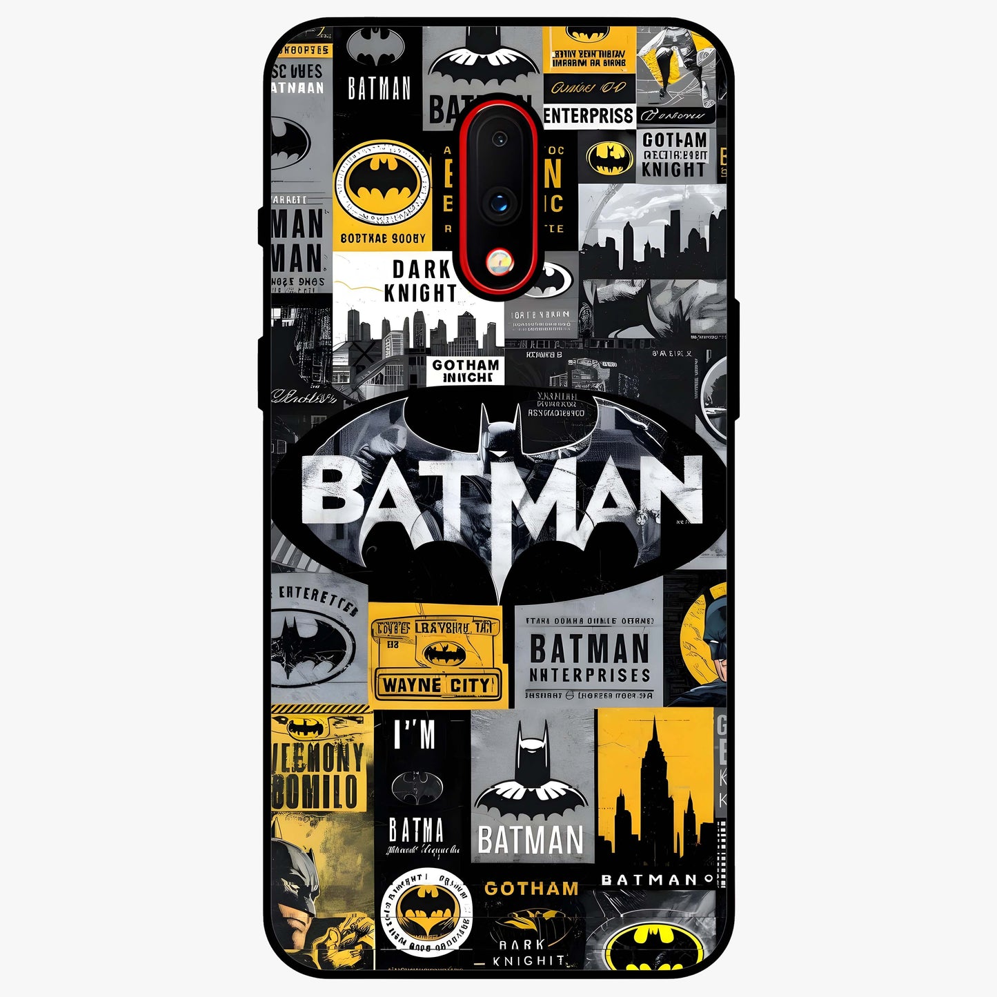 Knight Gotham Rise Glass Case showing flat back view with dark hero inspired artwork and glossy glass finish.