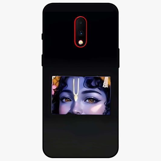 Krishna Divine Embrace Glass Case showing flat back view with Lord Krishna devotional artwork and glossy glass finish.