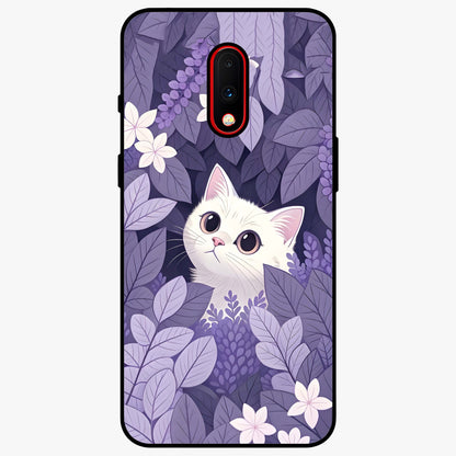 Lilac Hide Peek Cat Glass Case showing flat back view with cute peeking cat artwork and glossy glass finish.