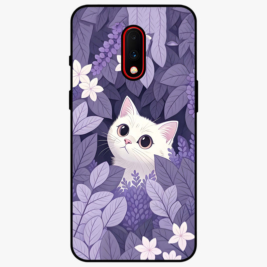 Lilac Hide Peek Cat Glass Case showing flat back view with cute peeking cat artwork and glossy glass finish.