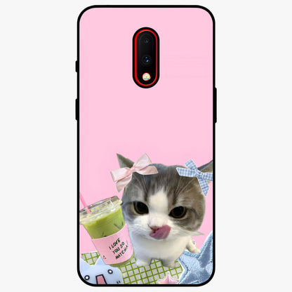 Love Matcha Cat Glass Case showing flat back view with cute cat and matcha themed artwork and glossy glass finish.