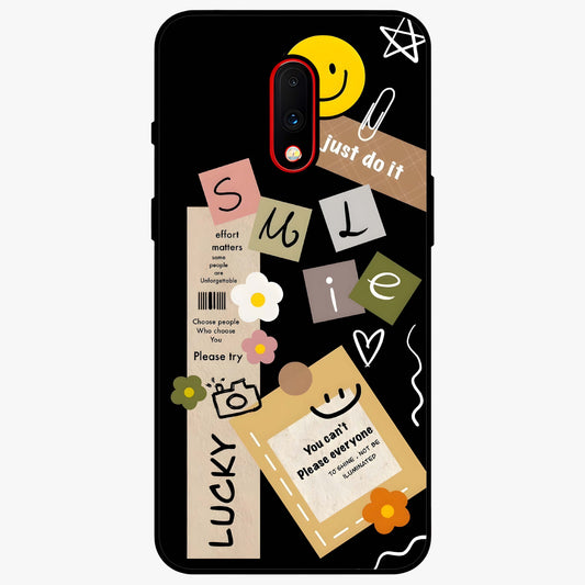 Lucky Aesthetic Collage Glass Case showing flat back view with trendy aesthetic collage artwork and glossy glass finish.
