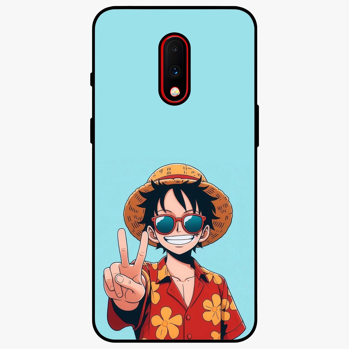 Luffy Summer Anime Vibe Glass Case showing flat back view with vibrant anime character artwork and glossy glass finish.