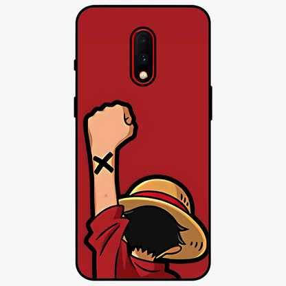 Luffy X Spirit Glass Case showing flat back view with bold anime character artwork and glossy glass finish.