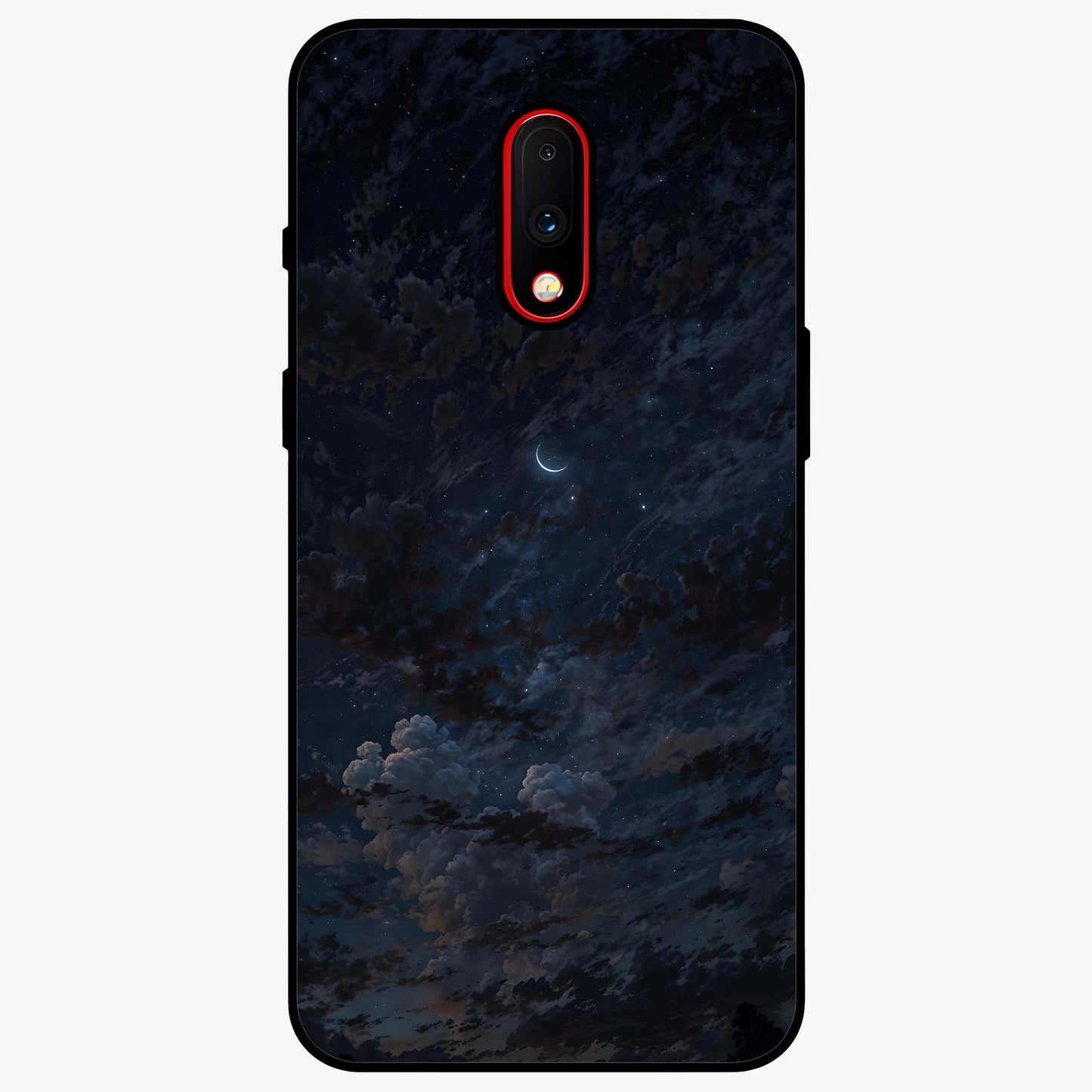 Lunar Veil Silence Glass Case showing flat back view with mystical moon veil artwork and glossy glass finish.