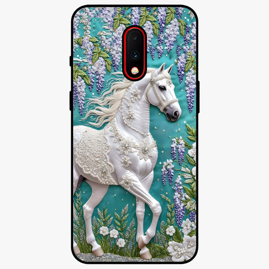 Majestic Floral Stallion Glass Case showing flat back view with powerful horse and floral artwork and glossy glass finish.