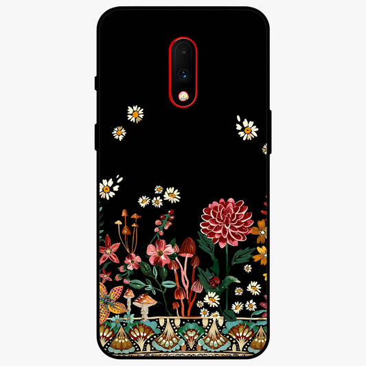 Midnight Bloom Pattern Glass Case showing flat back view with dark floral pattern artwork and glossy glass finish.