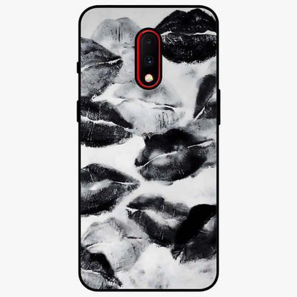 Midnight Kiss Marks Glass Case showing flat back view with lipstick kiss mark artwork and glossy glass finish.