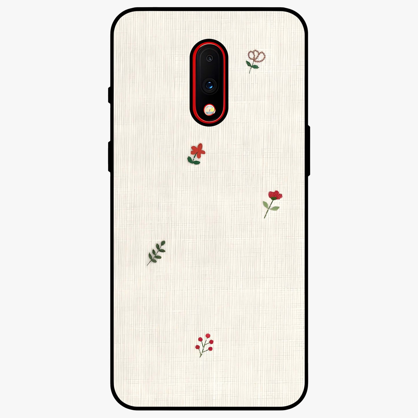 Minimal Petal Whispers Glass Case showing flat back view with soft minimal floral artwork and glossy glass finish.