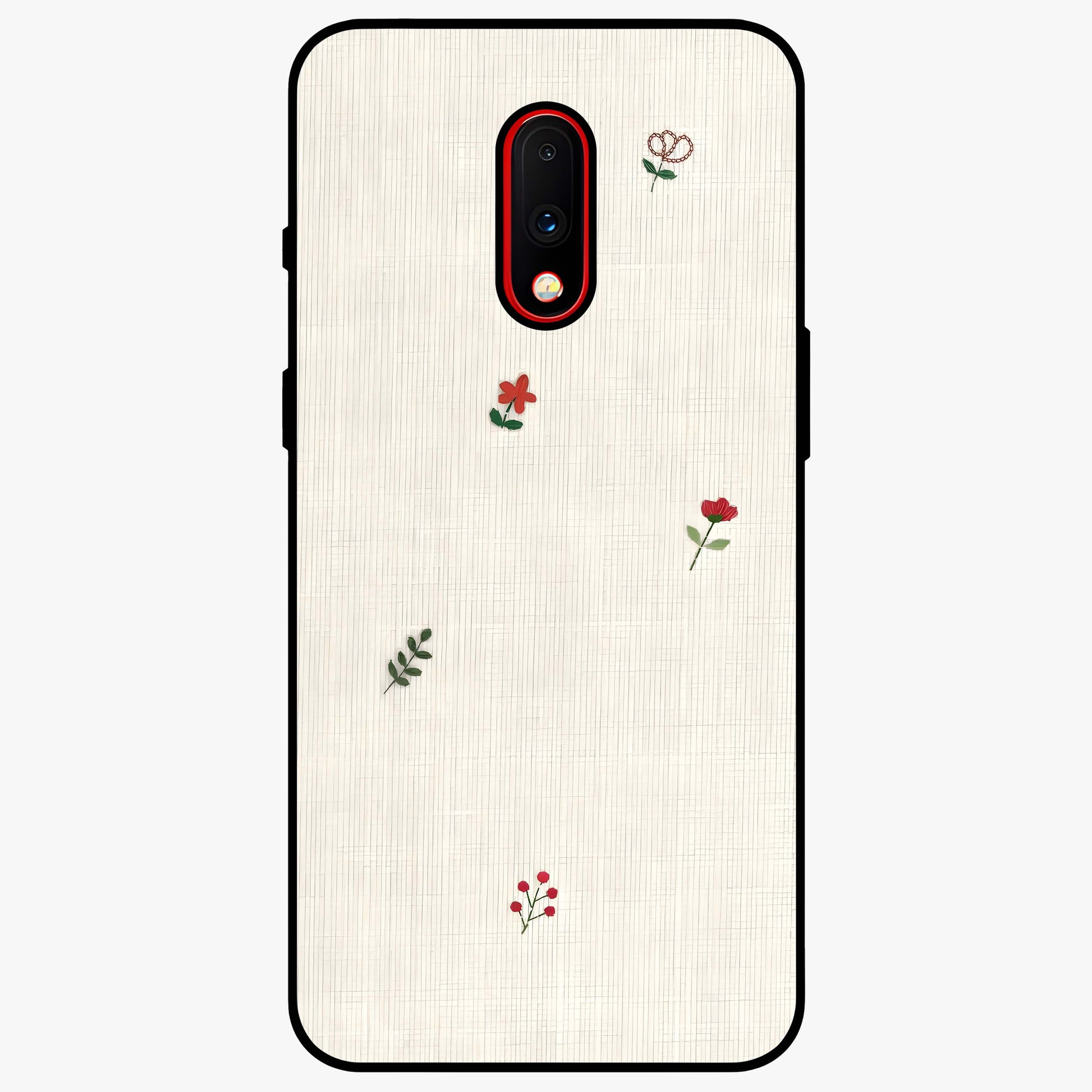 Minimal Petal Whispers Glass Case showing flat back view with soft minimal floral artwork and glossy glass finish.