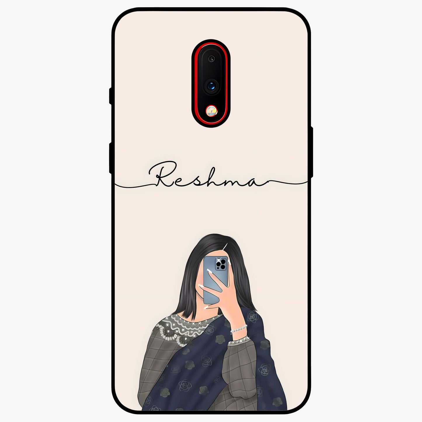 Mirror Mood Muse With Custom Name Glass Case showing flat back view with stylish mirrored artwork and personalized name design.