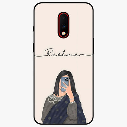 Mirror Mood Muse With Custom Name Glass Case showing flat back view with stylish mirrored artwork and personalized name design.