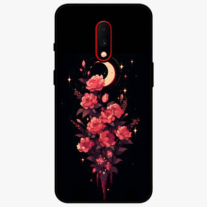 Moonlit Floral Elegance Glass Case showing flat back view with elegant floral artwork under moonlit tones and glossy glass finish.