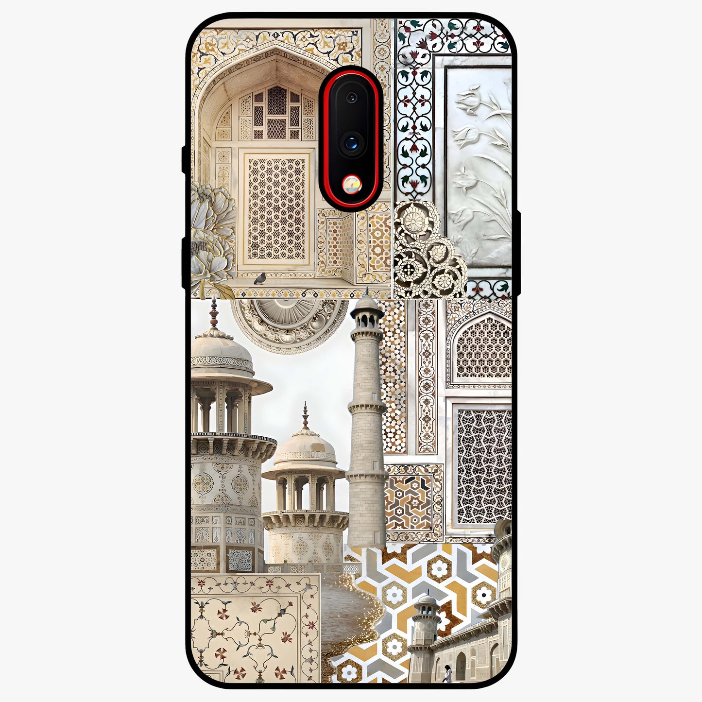 Mughal Marble Legacy Glass Case showing flat back view with intricate Mughal inspired marble pattern and glossy glass finish.