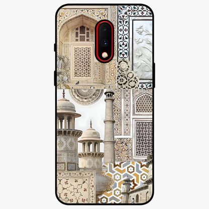 Mughal Marble Legacy Glass Case showing flat back view with intricate Mughal inspired marble pattern and glossy glass finish.