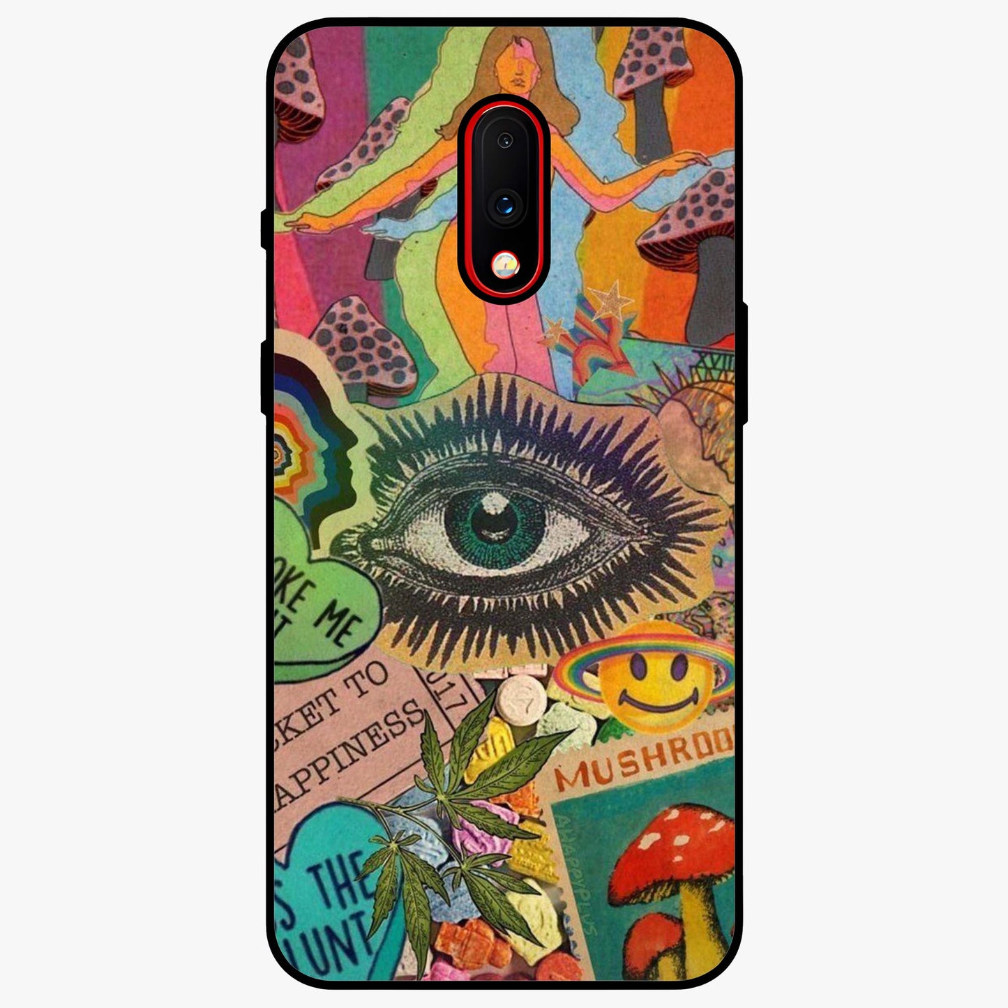 Mystic Eye Wonderland Glass Case showing flat back view with mystical eye themed artwork and glossy glass finish.