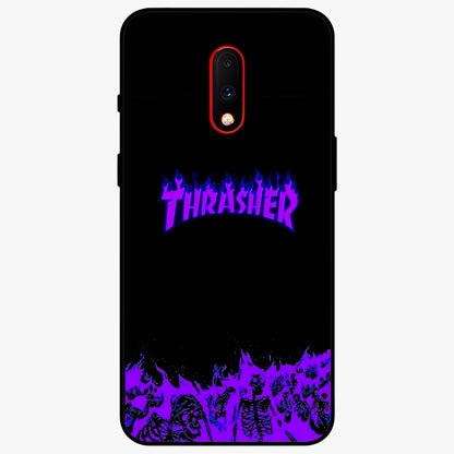 Neon Flame Riot Glass Case showing flat back view with neon flame artwork and glossy glass finish.