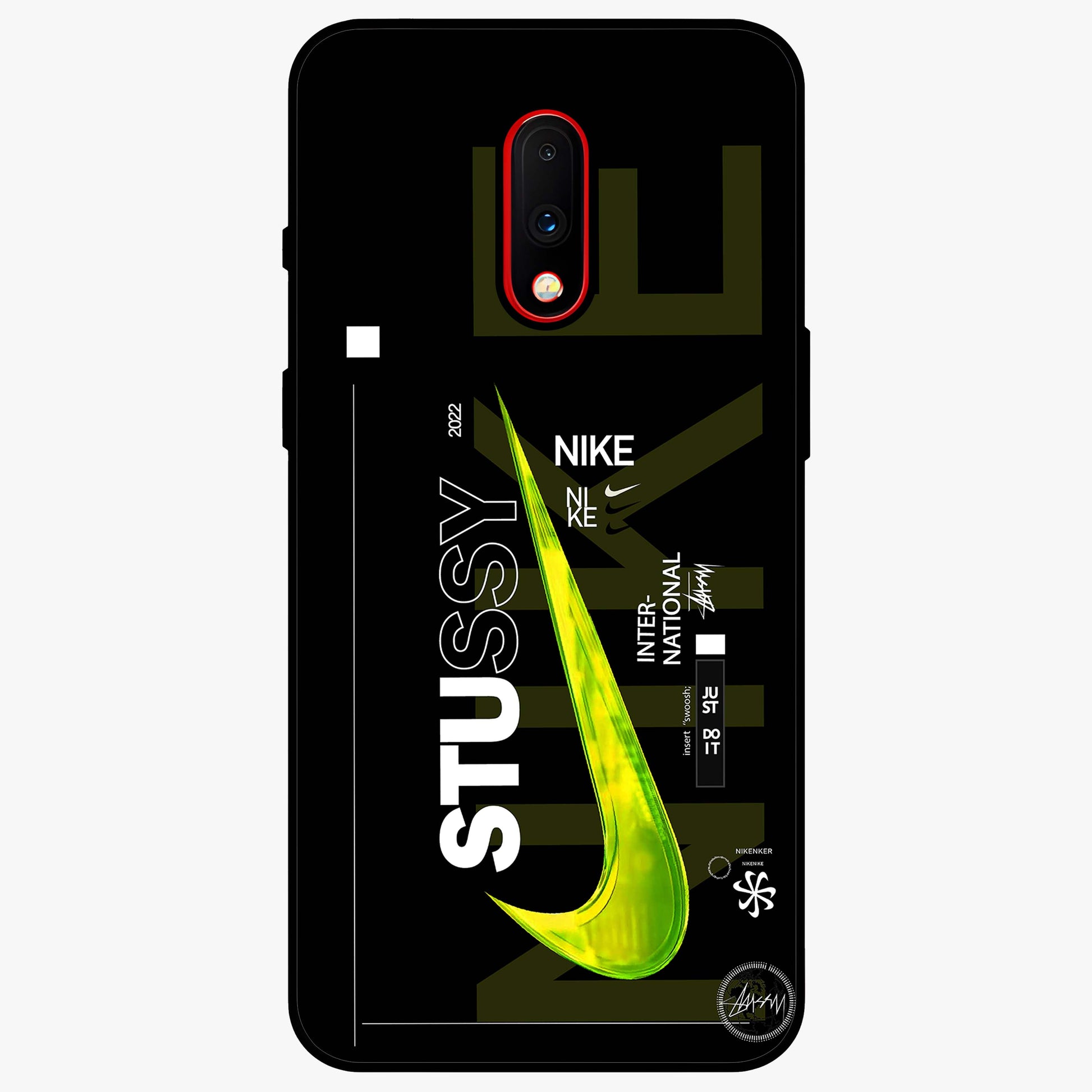 Neon Street Edition Glass Case showing flat back view with neon street style artwork and glossy glass finish.