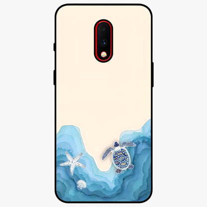 Ocean Drift Turtle Glass Case showing flat back view with sea turtle artwork and glossy glass finish.