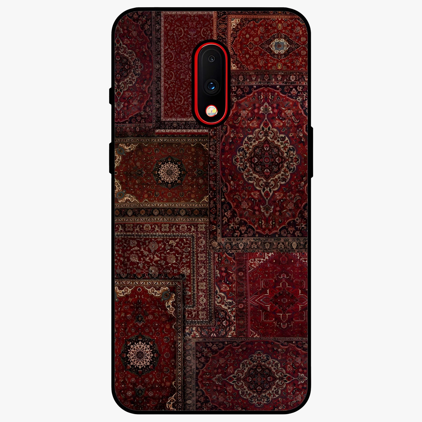 Persian Velvet Tale Glass Case showing flat back view with luxurious Persian velvet pattern artwork and glossy glass finish.