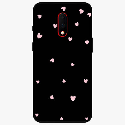 Pink Love Drops Glass Case showing flat back view with playful pink heart drops artwork and glossy glass finish.