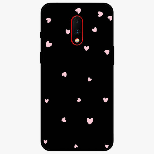 Pink Love Drops Glass Case showing flat back view with playful pink heart drops artwork and glossy glass finish.