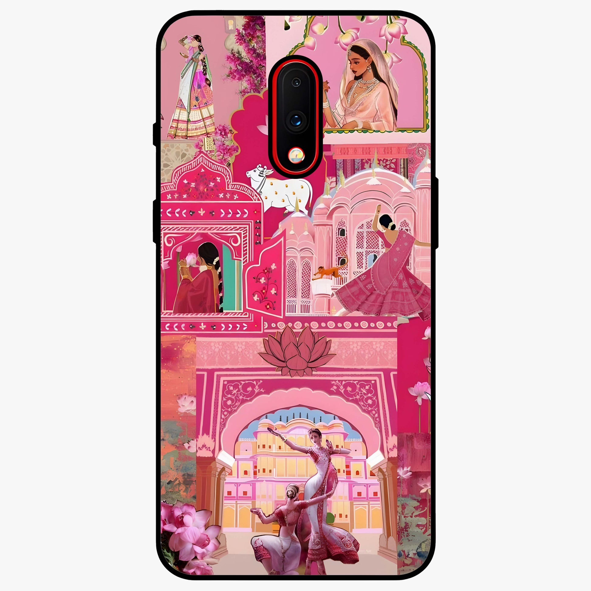 Pink Palace Muse Glass Case showing flat back view with elegant palace inspired artwork and glossy glass finish.