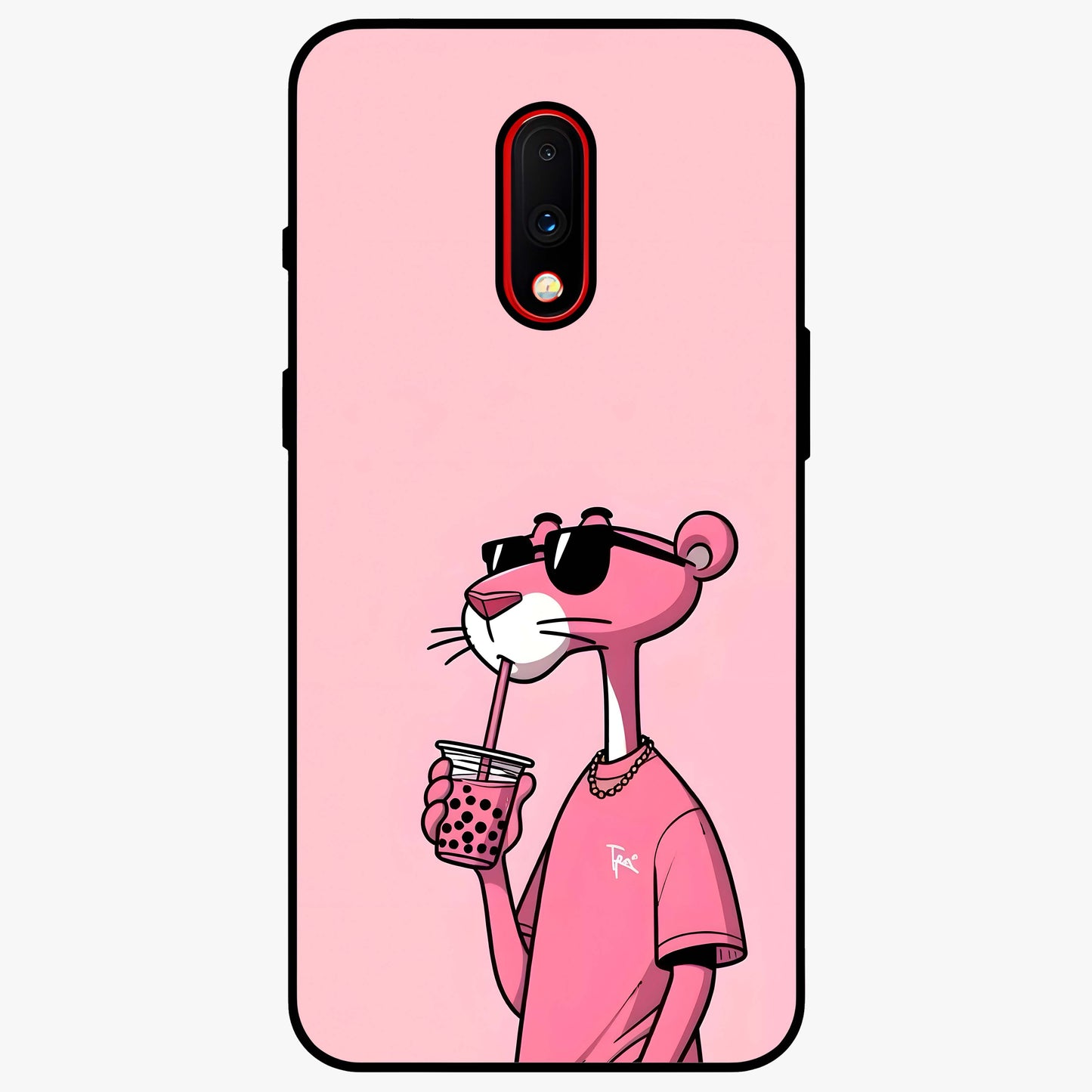 Pink Panther Glass Case showing flat back view with iconic pink panther artwork and glossy glass finish.