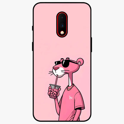 Pink Panther Glass Case showing flat back view with iconic pink panther artwork and glossy glass finish.
