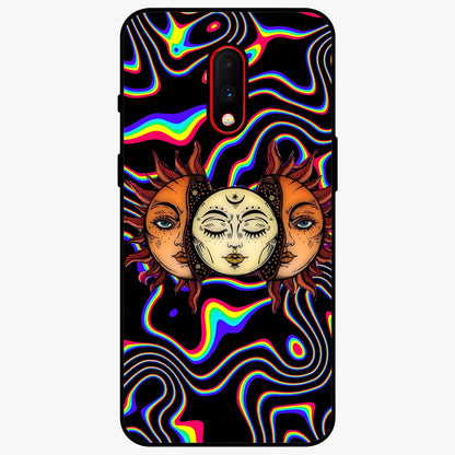 Psychedelic Sun Glass Case showing flat back view with colorful psychedelic sun artwork and glossy glass finish.