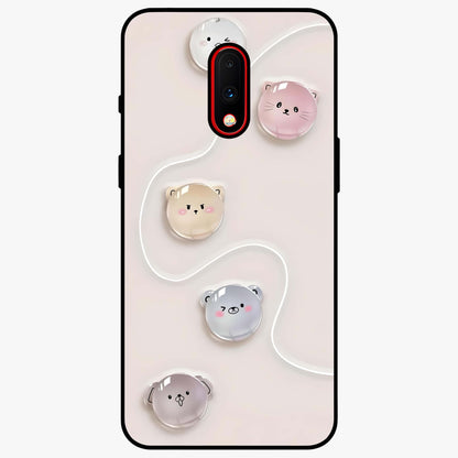 Puffy Face Parade Glass Case showing flat back view with cute puffy character faces artwork and glossy glass finish.