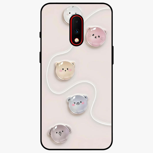 Puffy Face Parade Glass Case showing flat back view with cute puffy character faces artwork and glossy glass finish.