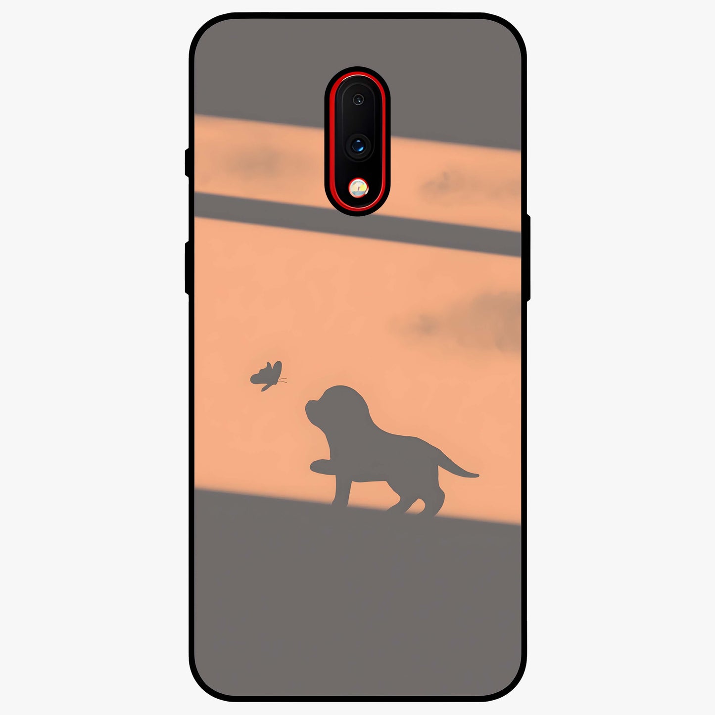 Puppy Shadow Art Glass Case showing flat back view with cute puppy shadow style artwork and glossy glass finish.