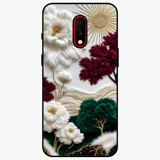 Radiant Bloom Elegance Glass Case showing flat back view with elegant blooming flower artwork and glossy glass finish.