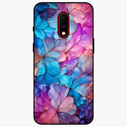 Radiant Floral Whirl Glass Case showing flat back view with swirling floral artwork and glossy glass finish.