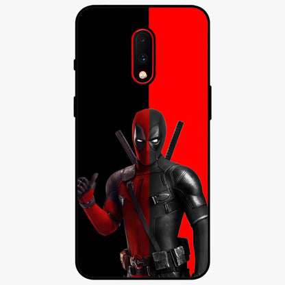 Red & Black Deadpool Theme Glass Case showing flat back view with bold comic inspired artwork and glossy glass finish.