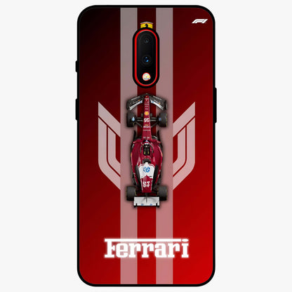 Red Ferrari F1 Vertical Glass Case showing flat back view with sleek Formula racing car artwork and glossy glass finish.