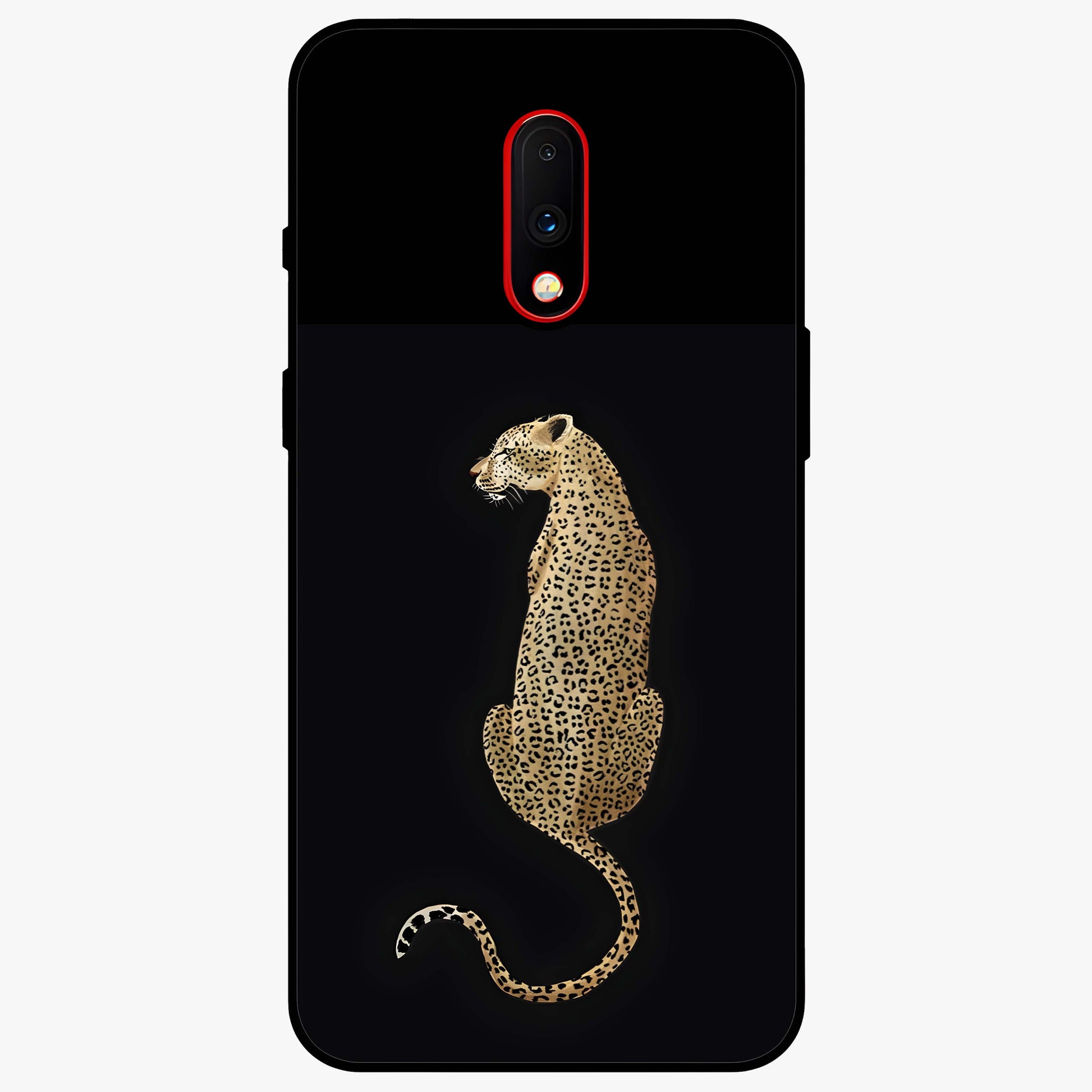 Regal Leopard Glass Case showing flat back view with bold leopard artwork and glossy glass finish.