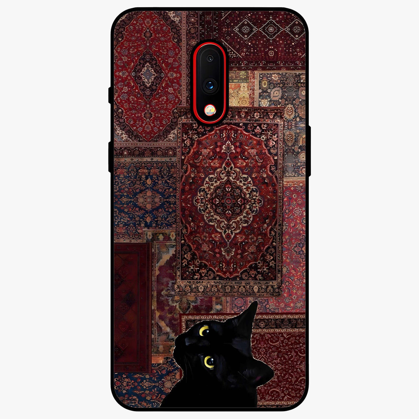 Regal Magic Cat Apple Glass Case showing flat back view with magical cat artwork holding apple and glossy glass finish.