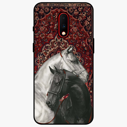 Regal Stallion Tapestry Glass Case showing flat back view with majestic horse tapestry artwork and glossy glass finish.