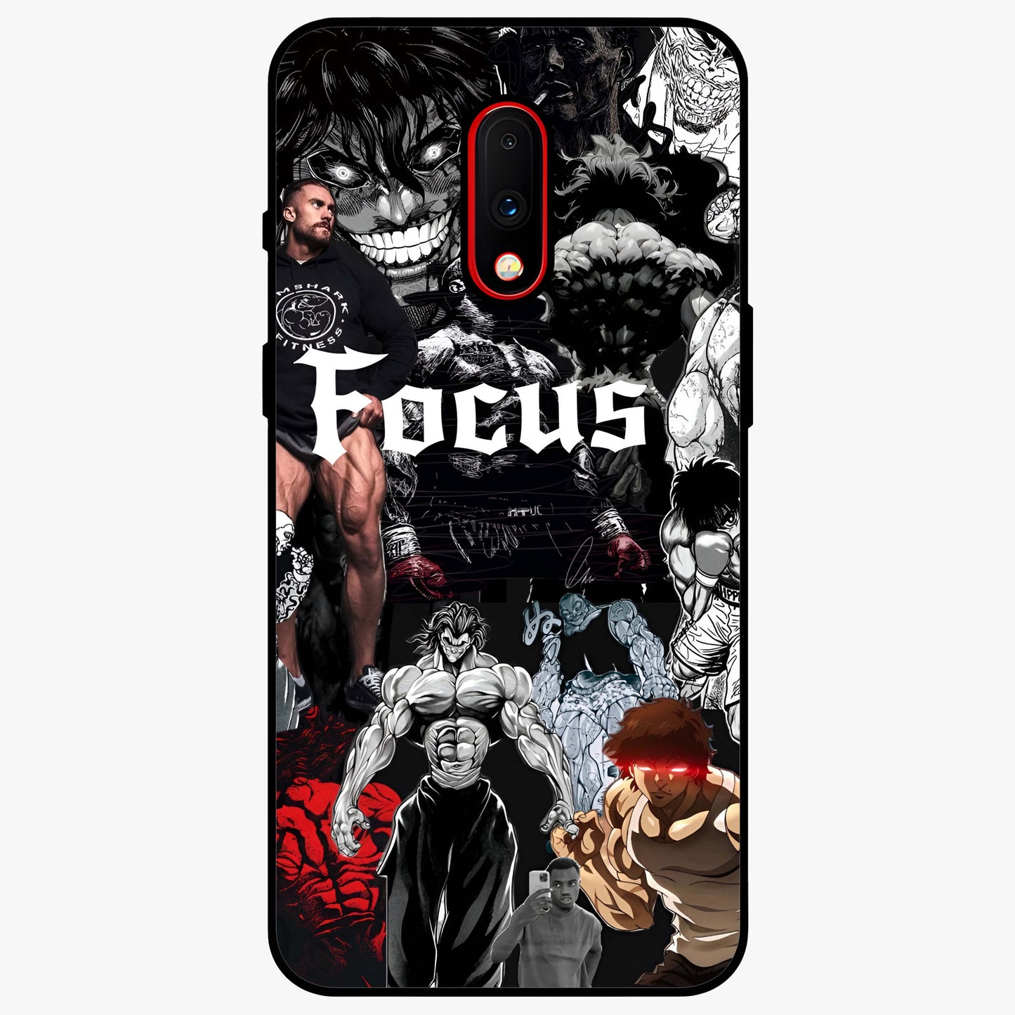 Relentless Power Focus Glass Case showing flat back view with motivational typography artwork and glossy glass finish.