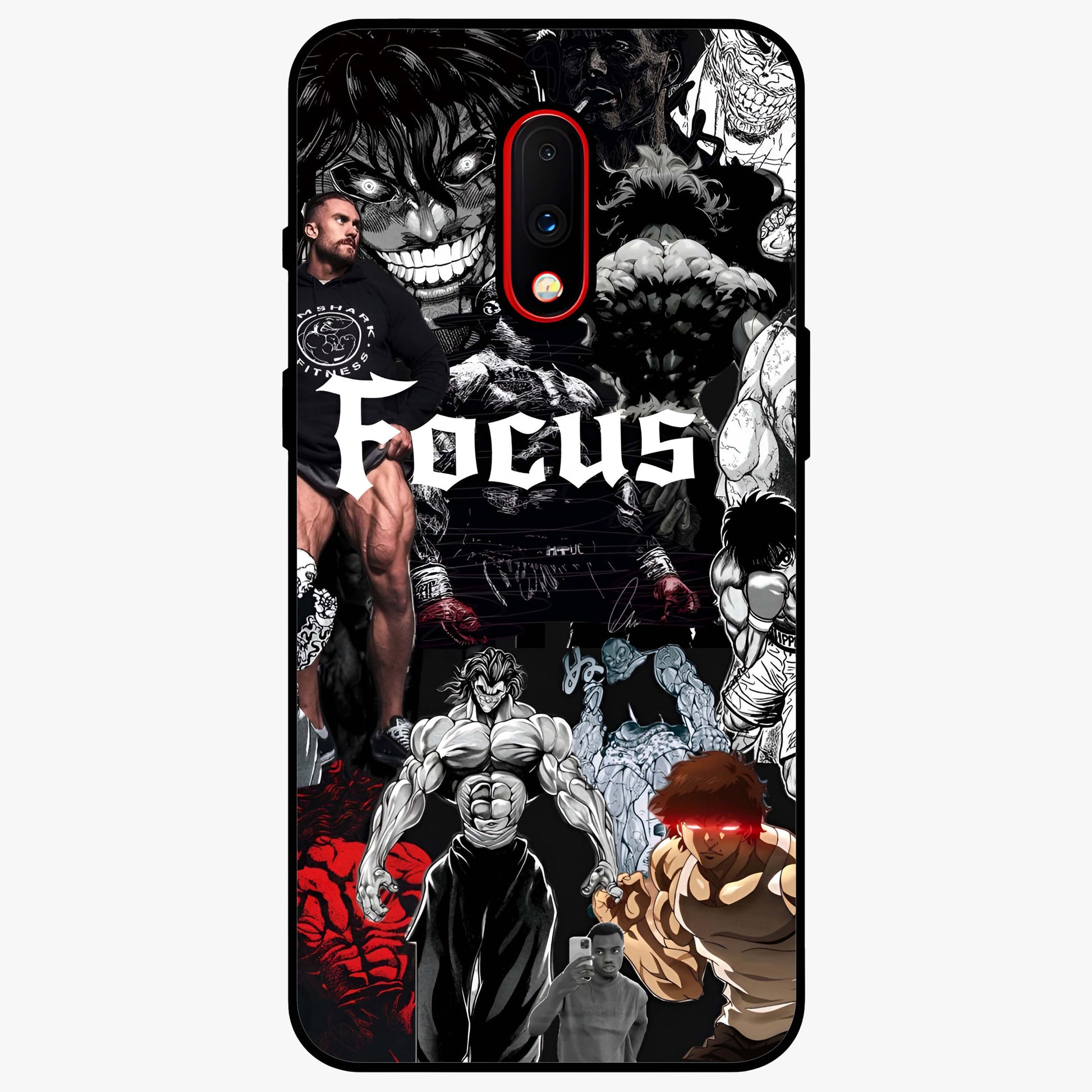 Relentless Power Focus Glass Case showing flat back view with motivational typography artwork and glossy glass finish.