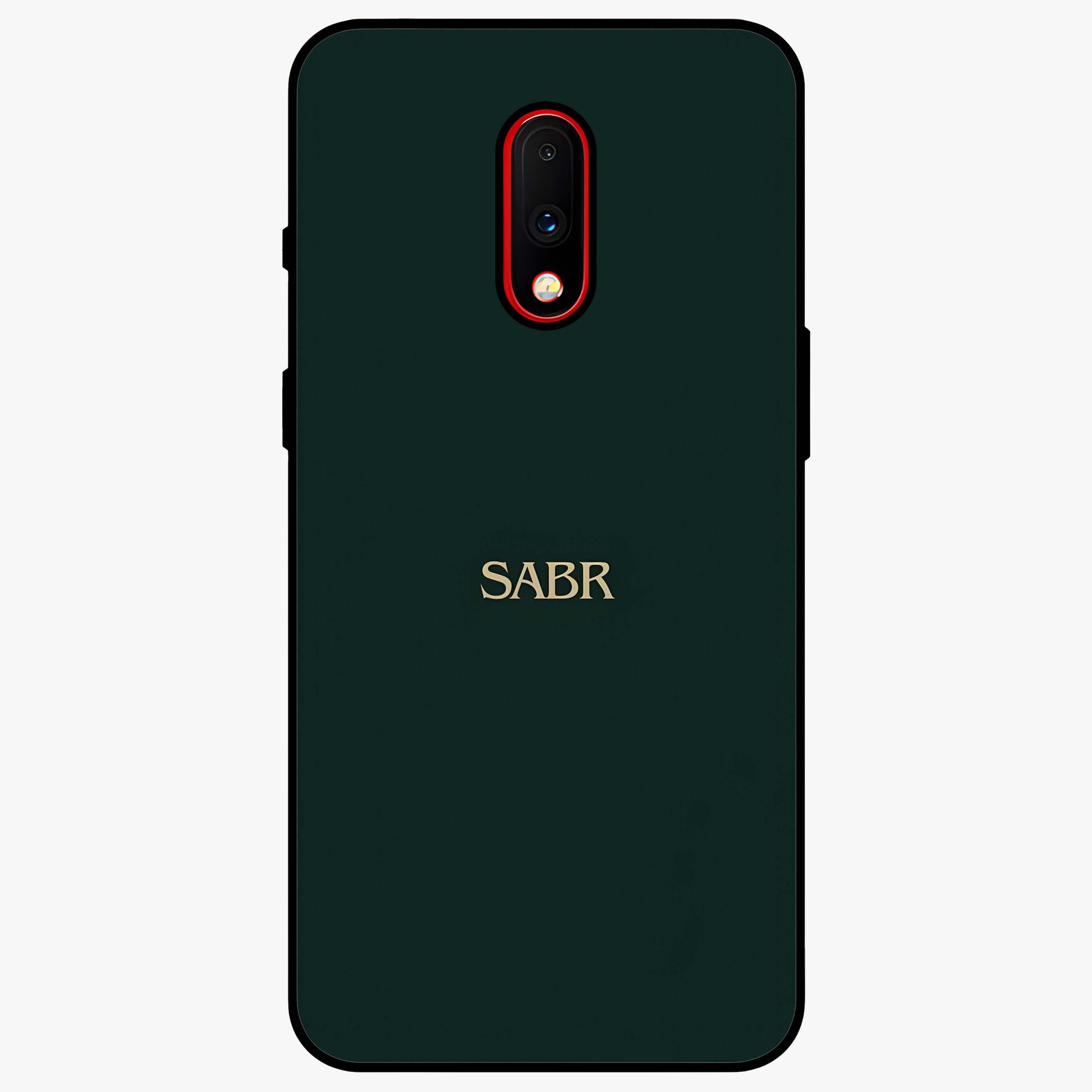 Sabr Minimal Patience Glass Case showing flat back view with minimalist typography artwork and glossy glass finish.