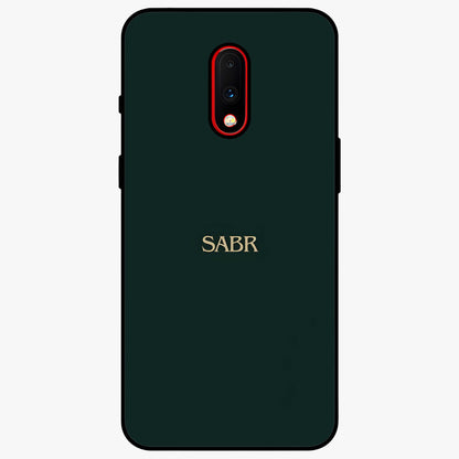 Sabr Minimal Patience Glass Case showing flat back view with minimalist typography artwork and glossy glass finish.