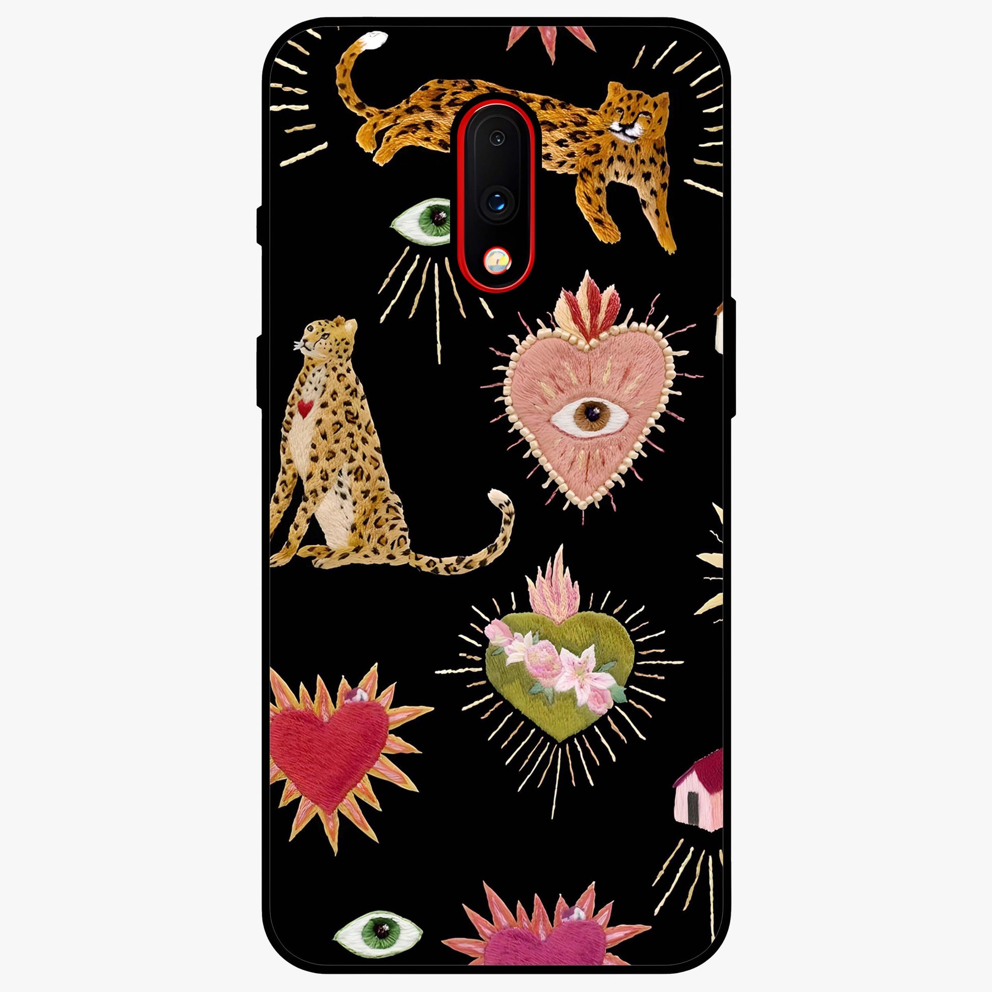 Sacred Jungle Heart Glass Case showing flat back view with jungle inspired heart artwork and glossy glass finish.